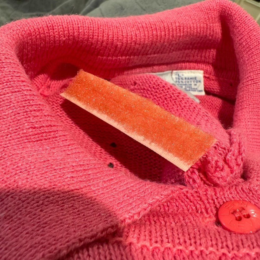 Vintage Leon Levin Hand Loomed Pink Button Up Granny Sweater - Size Large - Picture 6 of 6